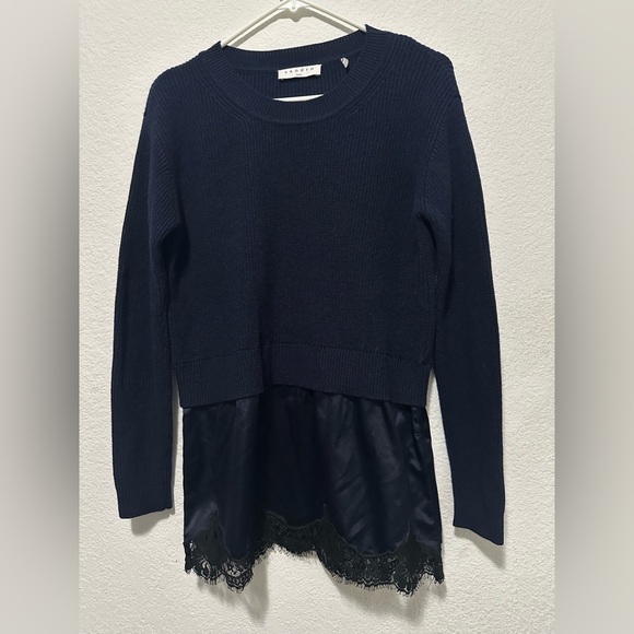 Sandro Navy Sweater with Lace Hem size 1 - Picture 1 of 6